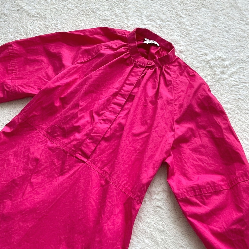 COS Relaxed-Fit Gathered Midi Shirt Dress Band Collar Poplin Pink Size 2 - Picture 5 of 14